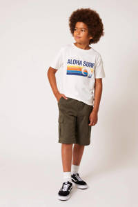 Wit en multikleurige jongens America Today Junior T-shirt Ernest Jr van katoen met printopdruk, korte mouwen en ronde hals