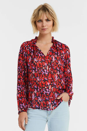 top Zenna blouse met all over print en ruches rood