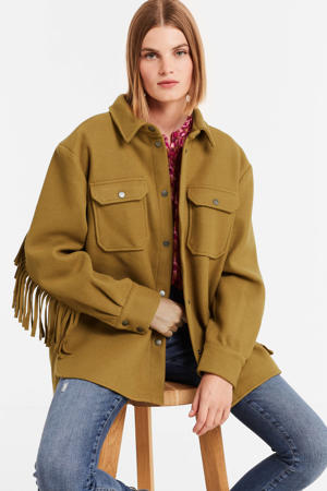 shacket Monica jacket met franjes olijfgroen