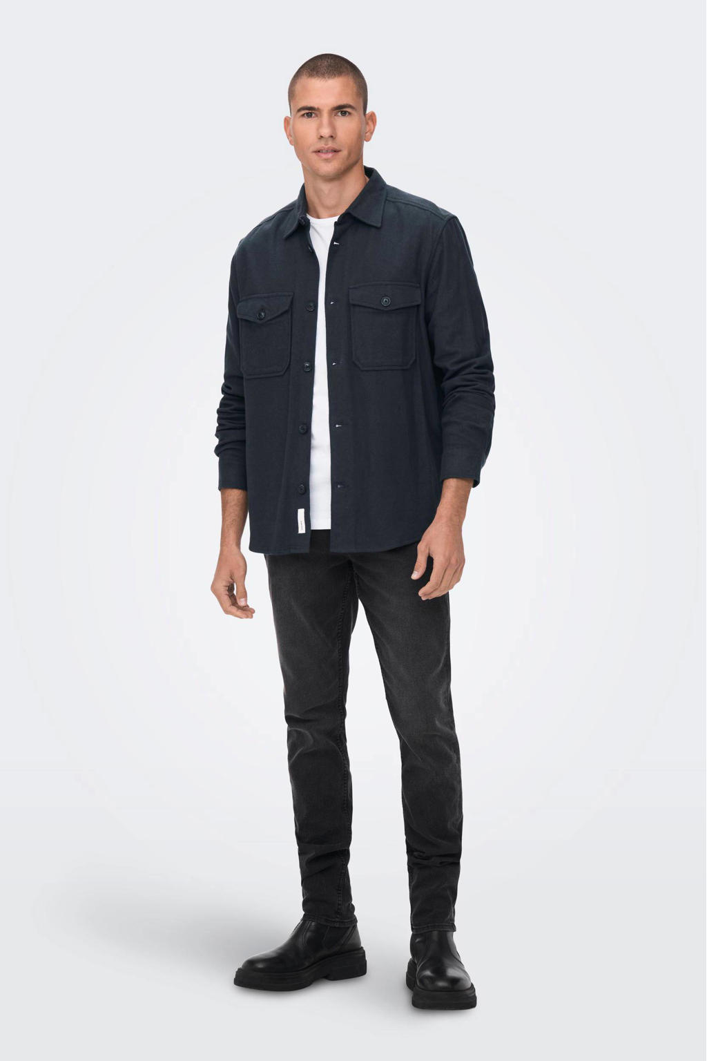 ONLY & SONS flanellen regular fit overshirt ONSMILO dark navy
