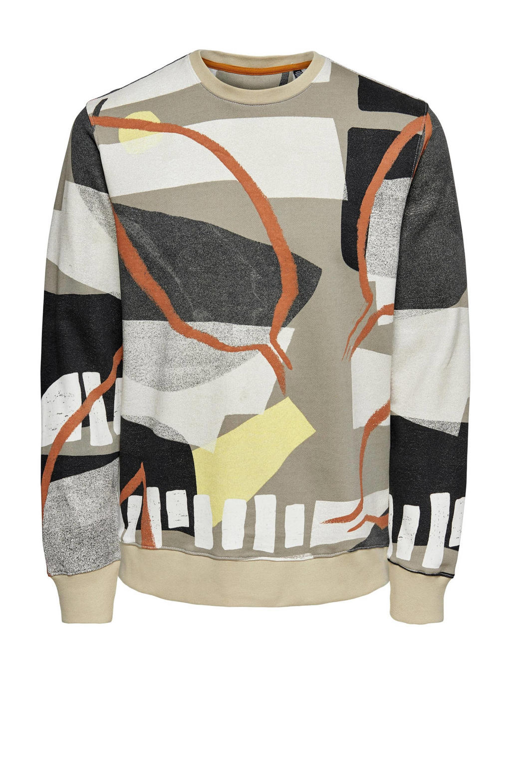 ONLY & SONS sweater ONSROGER met all over print grijs