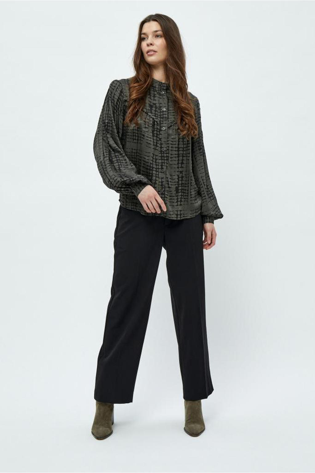 Peppercorn blouse Gillian met all over print donkergroen/zwart