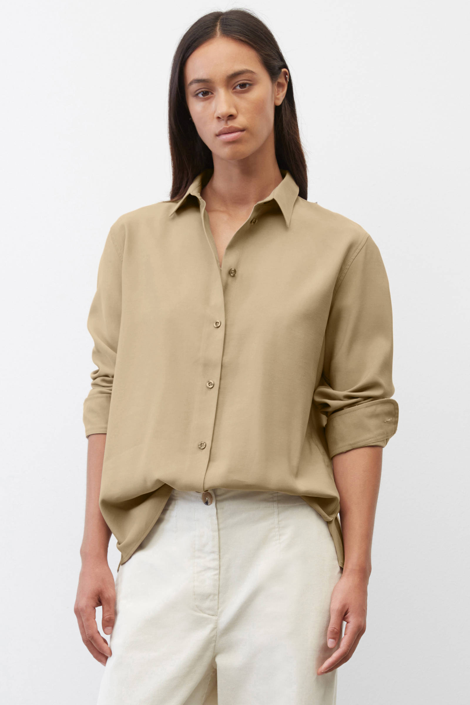 Mode Blouses Hemdblouses Marc O’Polo Marc O\u2019Polo Hemdblouse bruin-wolwit volledige print casual uitstraling 