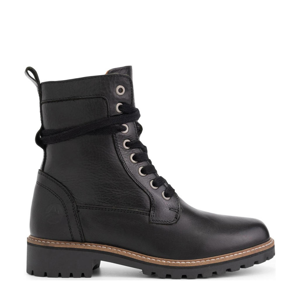 Zwarte dames Travelin Kvinlog Lady leren veterboots van leer/voering: schapenwol met rits- en vetersluiting