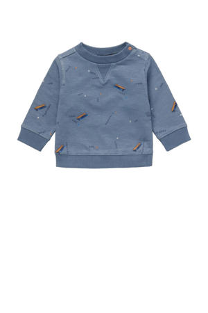 baby sweater Juterborg met all over print blauw