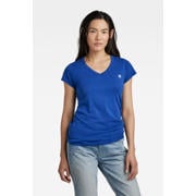 thumbnail: Blauwe dames G-Star RAW T-shirt van katoen met logo dessin, korte mouwen en V-hals