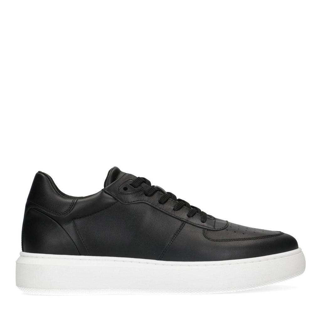 Zwarte heren Manfield leren sneakers met veters
