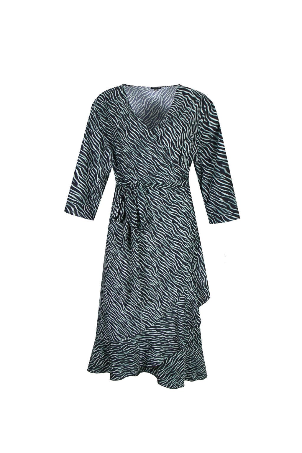 Exxcellent jurk Daisy van travelstof met zebraprint groen/zwart