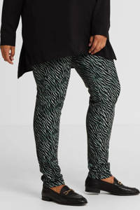 Exxcellent skinny broek Maaike van travelstof met zebraprint donkerjade/zwart