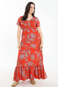 Cassis maxi A-lijn jurk met all over print en plooien rood