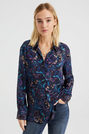 blouse met all over print blauw/paars