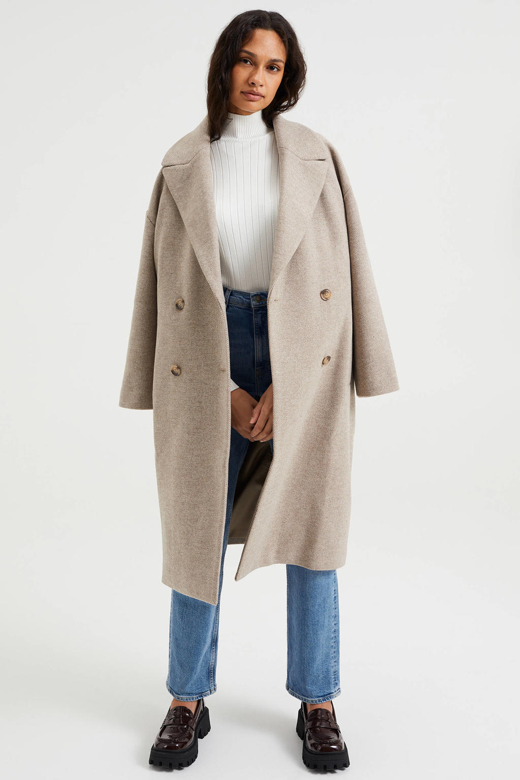 WE Fashion oversized coat beige | wehkamp