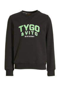 TYGO & vito sweater met tekst zwart/neon groen