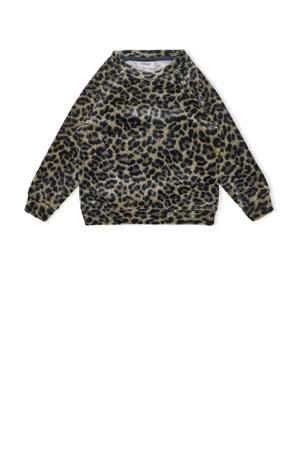 fleece sweater KMGLAYA met panterprint bruin/zwart