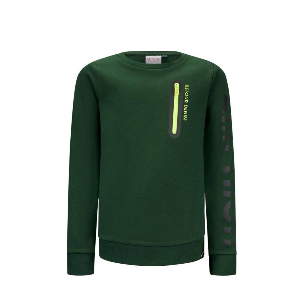 Retour Denim sweater Isak met printopdruk groen