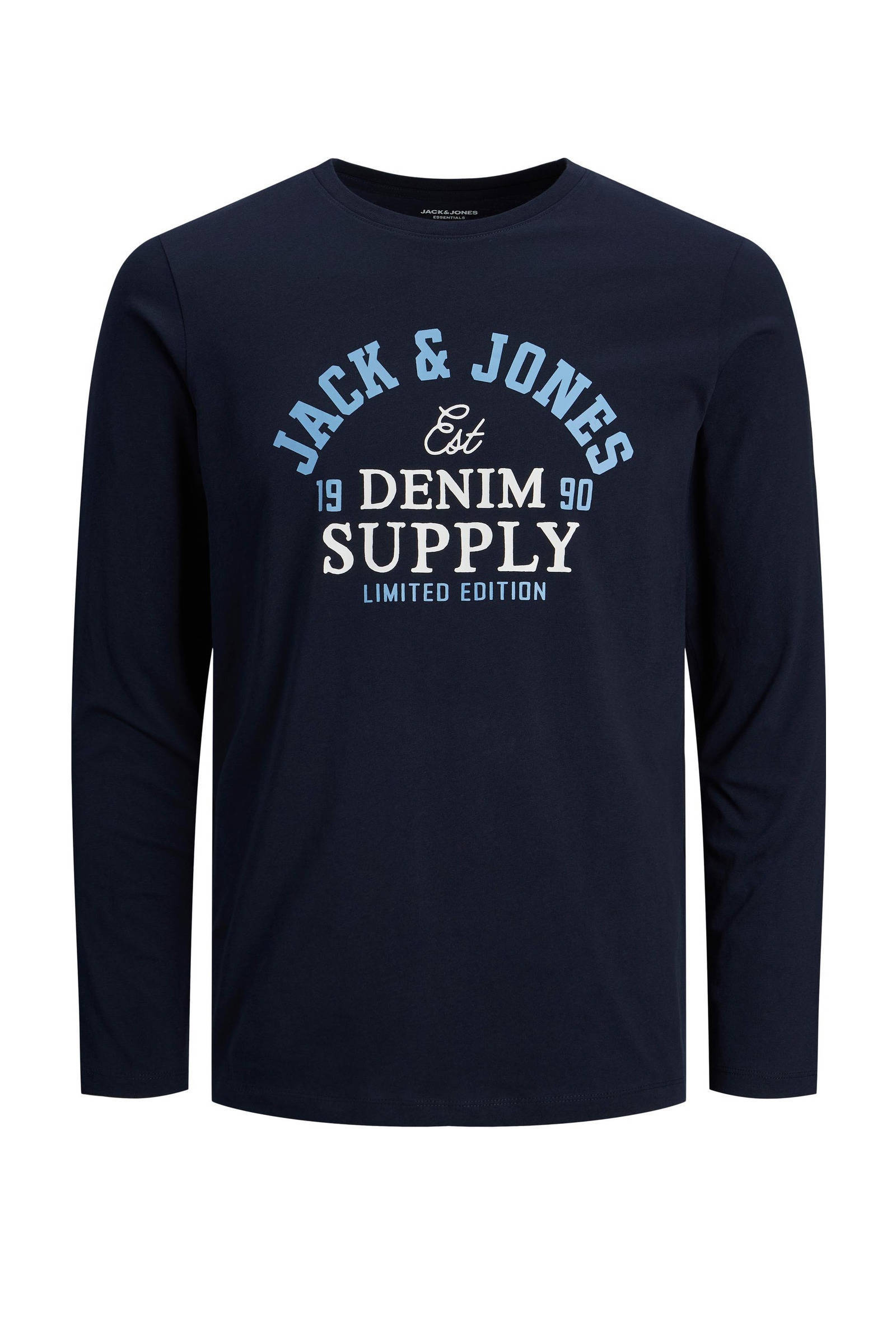 JACK JONES ESSENTIALS regular fit longsleeve JJELOGO met logo dark navy wehkamp