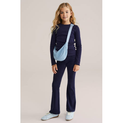 WE Fashion velours flared broek marineblauw afbeelding