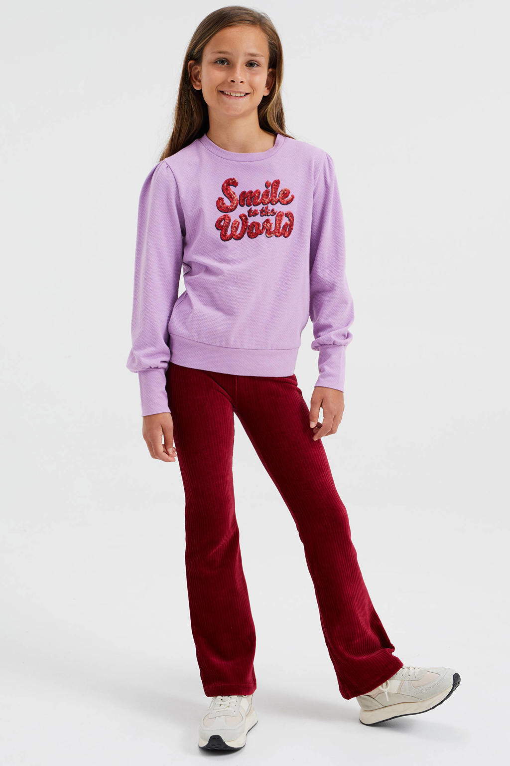 Donkerrode meisjes WE Fashion velours flared broek met regular waist