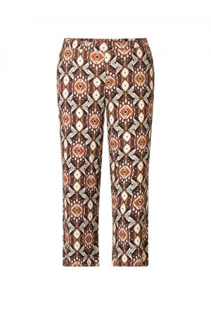 straight fit broek met all over print bruin/zwart/oranje