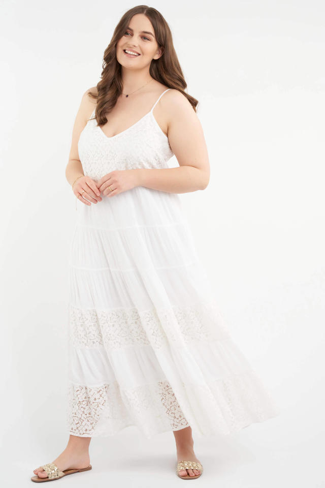 loterij kapperszaak Asser MS Mode maxi jurk met volant wit | wehkamp