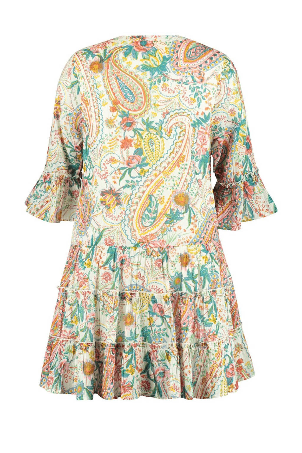 MS Mode jurk met paisleyprint en ruches ecru/ turquoise
