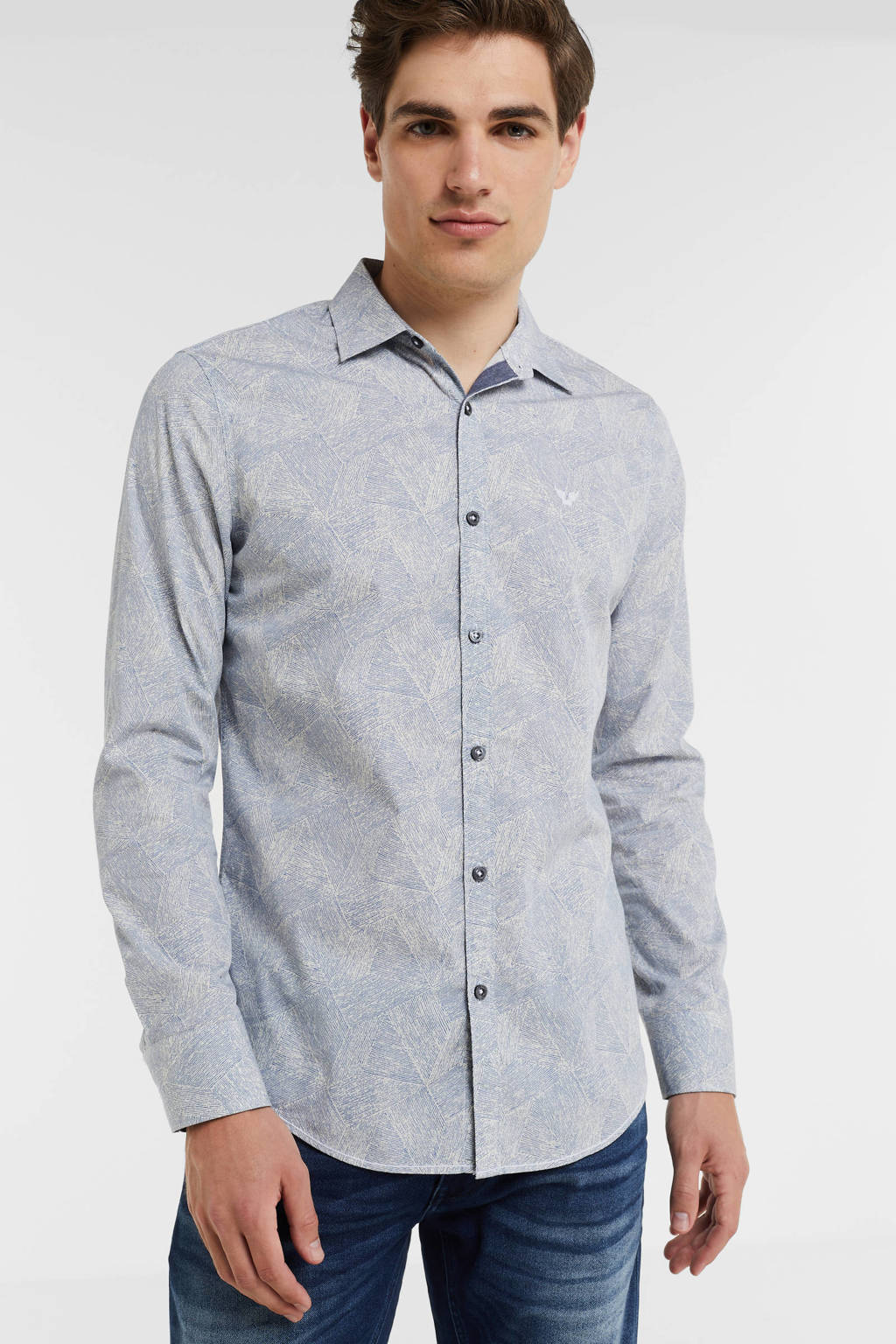 PME Legend slim fit overhemd met all over print 5330 blue horizon
