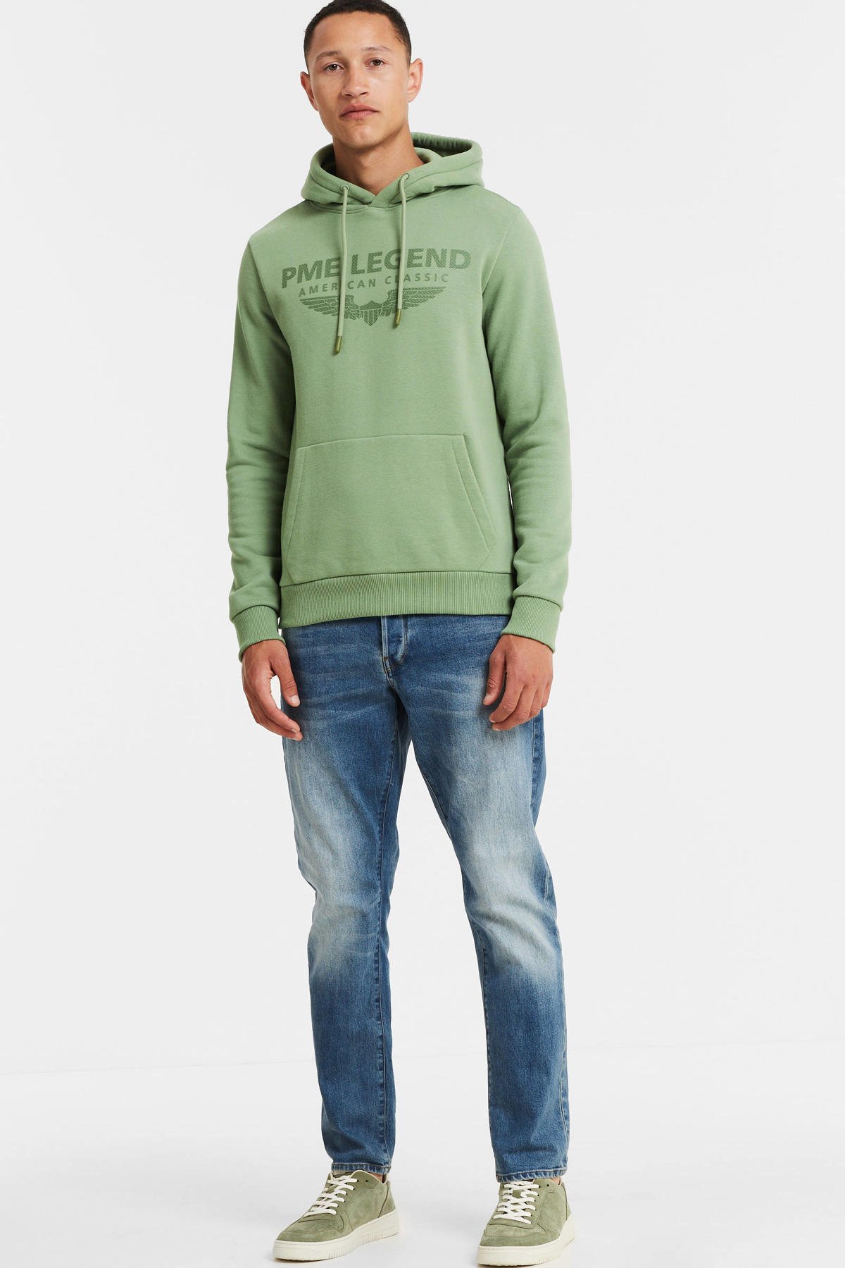 zak Visser mat PME Legend hoodie met logo 6192 hedge green | wehkamp