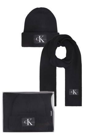 giftbox muts + sjaal met logo zwart