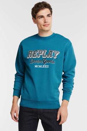 sweater met logo teal blue
