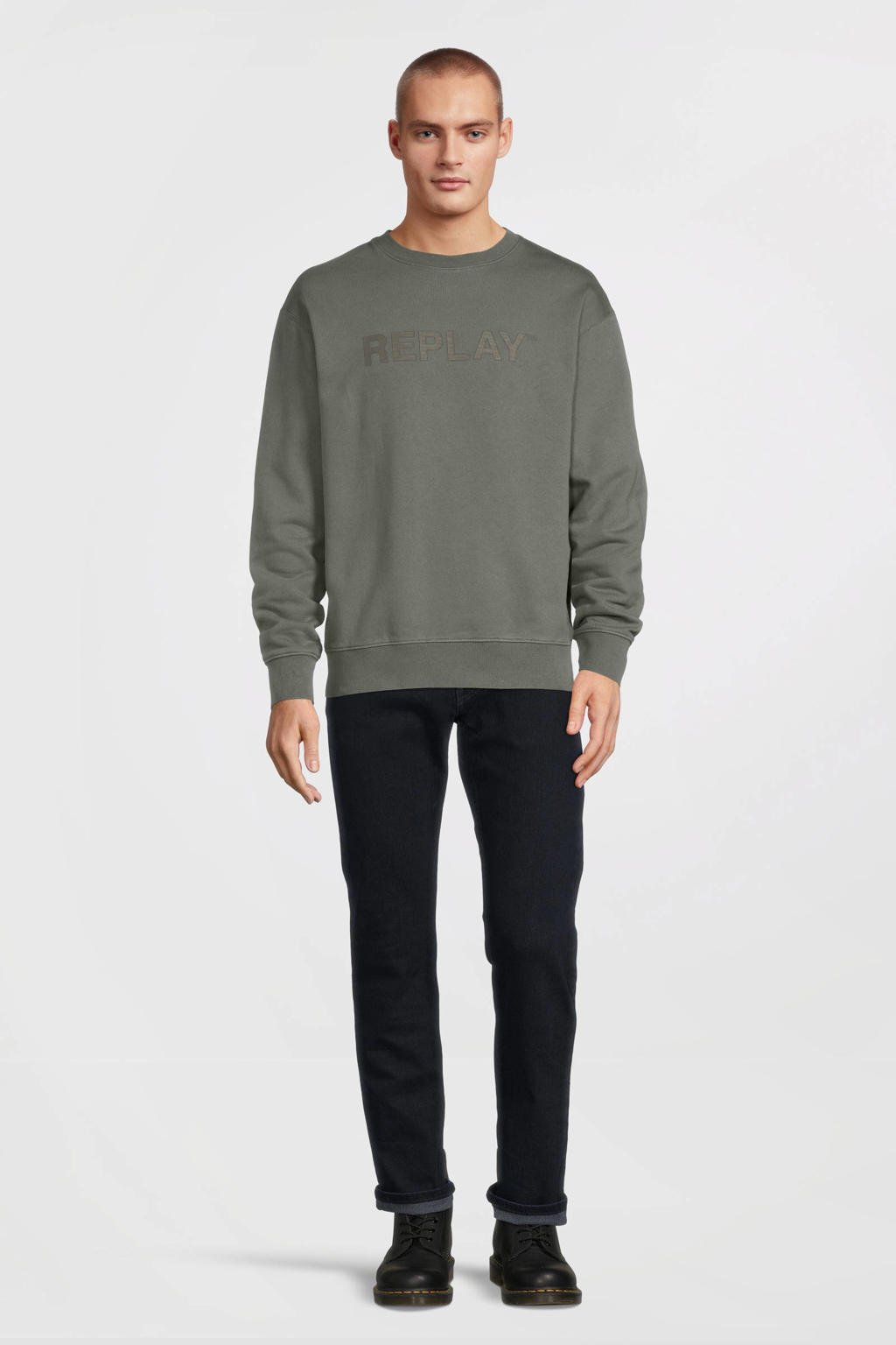 REPLAY sweater met logo castor grey