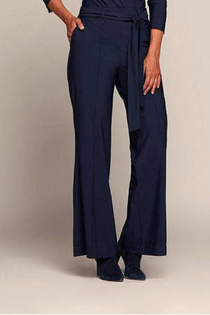straight fit pantalon Indy van travelstof donkerblauw