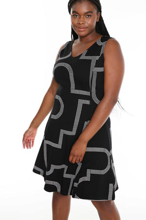 A-lijn jurk met all over print zwart/wit