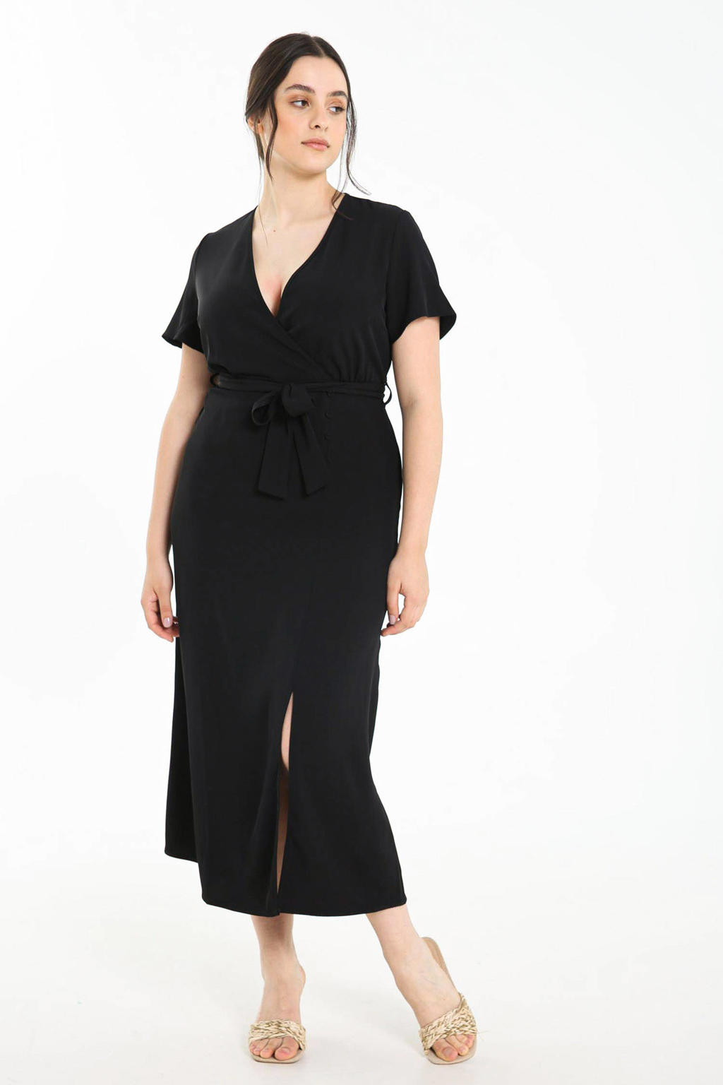 Cassis A-lijn jurk met ceintuur zwart