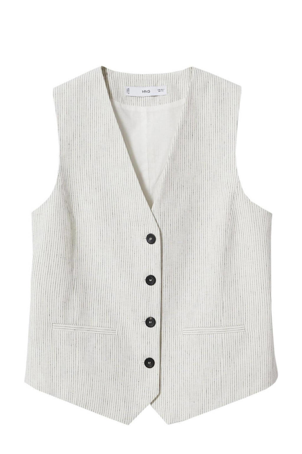 Mango gilet met linnen en krijtstreep lichtgrijs/zwart wehkamp
