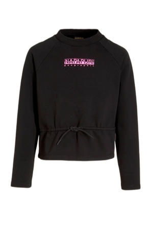 sweater met logo zwart/neon roze