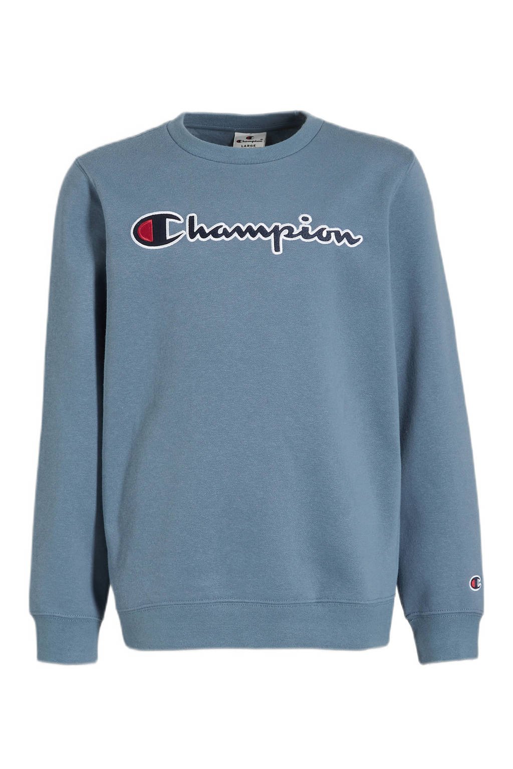 explosie Zachte voeten sterk Champion sweater met logo zachtblauw | wehkamp