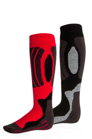 skisokken zwart/rood/grijs  (set van 2)