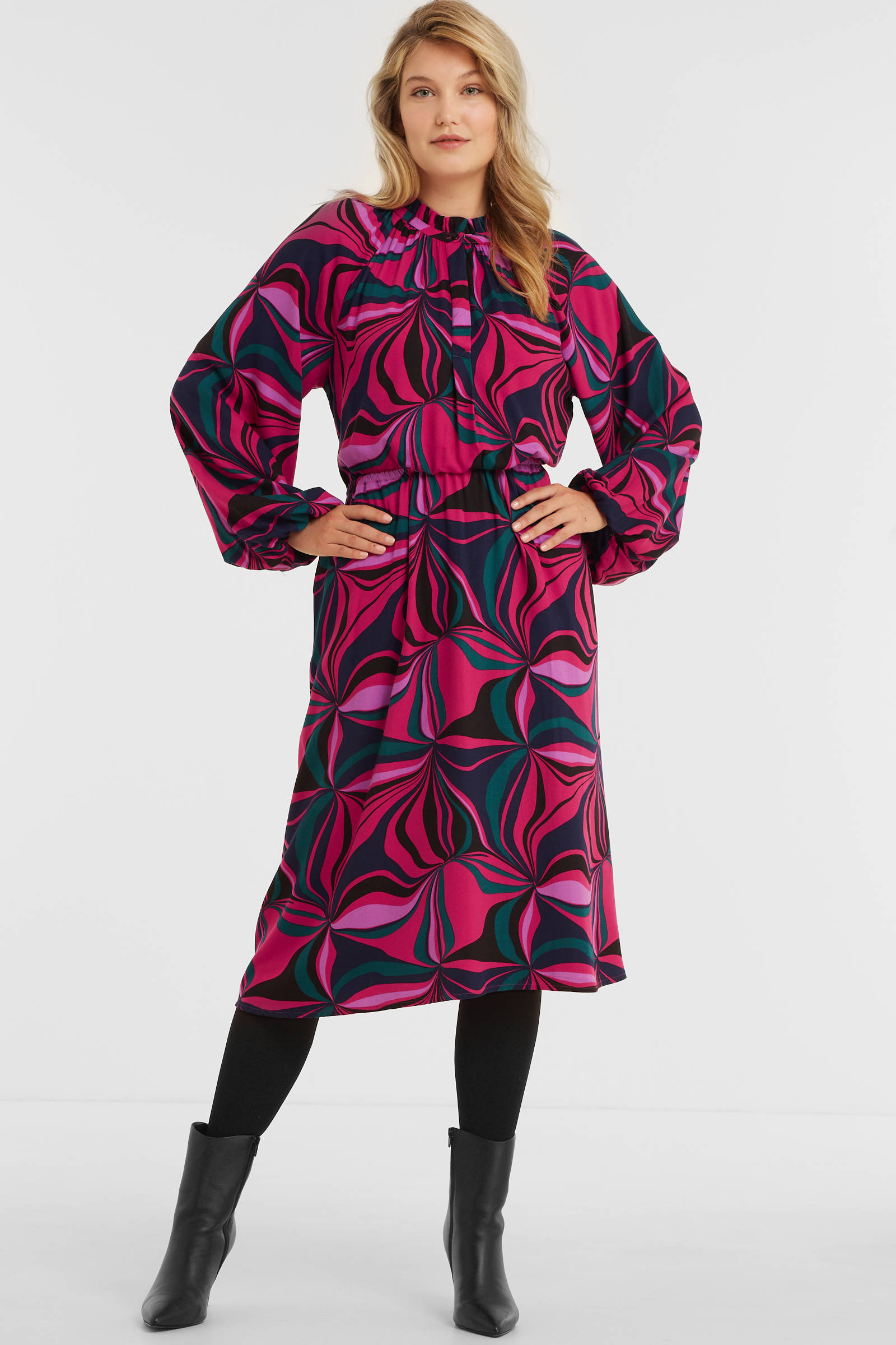 midi jurk met grafische print roze