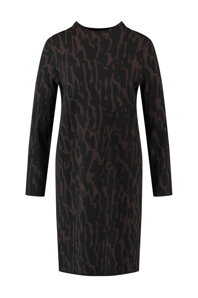 klep huurling barrière Gerry Weber fijngebreide jurk met all over print bruin/zwart | wehkamp