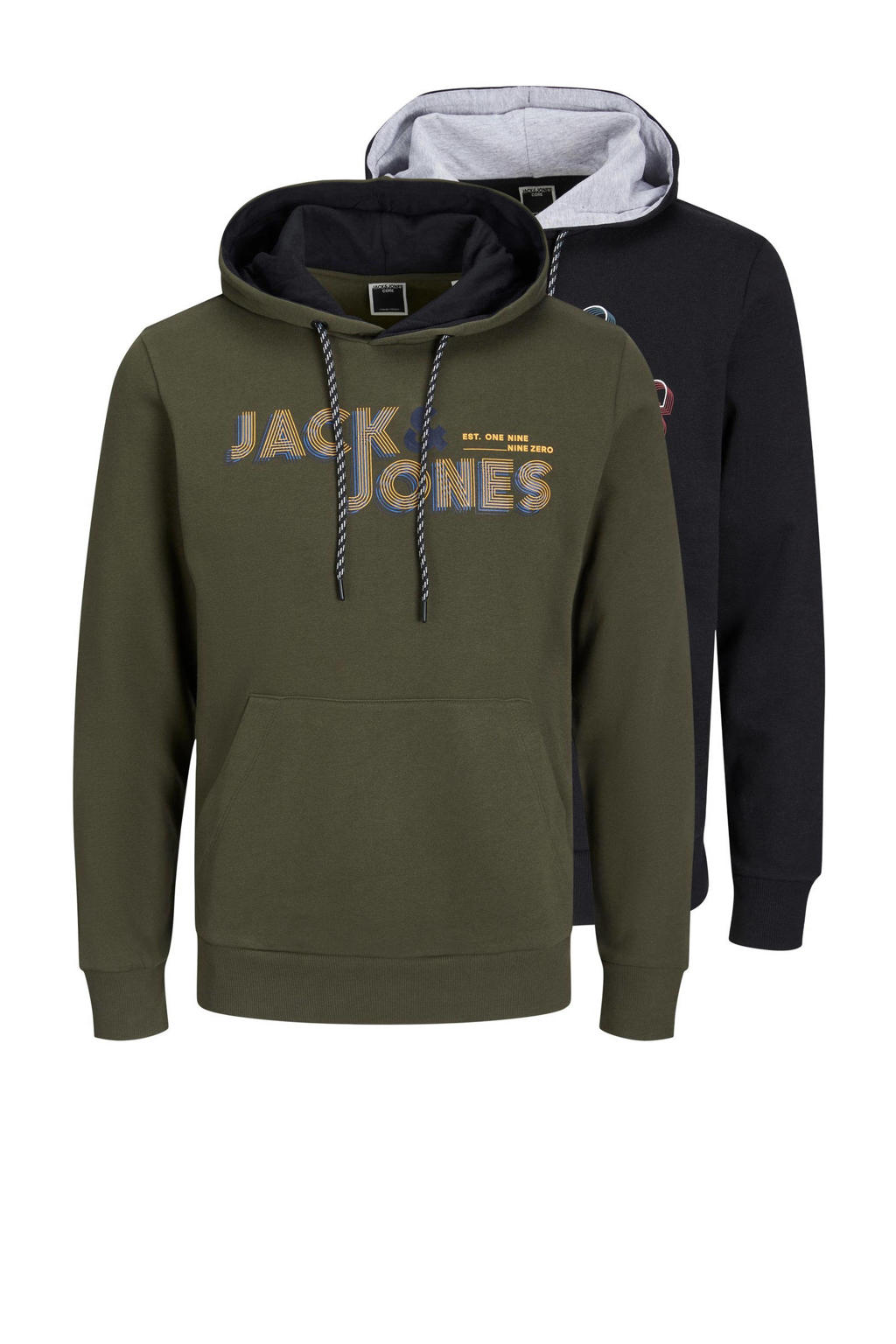 JACK & JONES CORE hoodie JCOFRIDAY met logo black/forest night