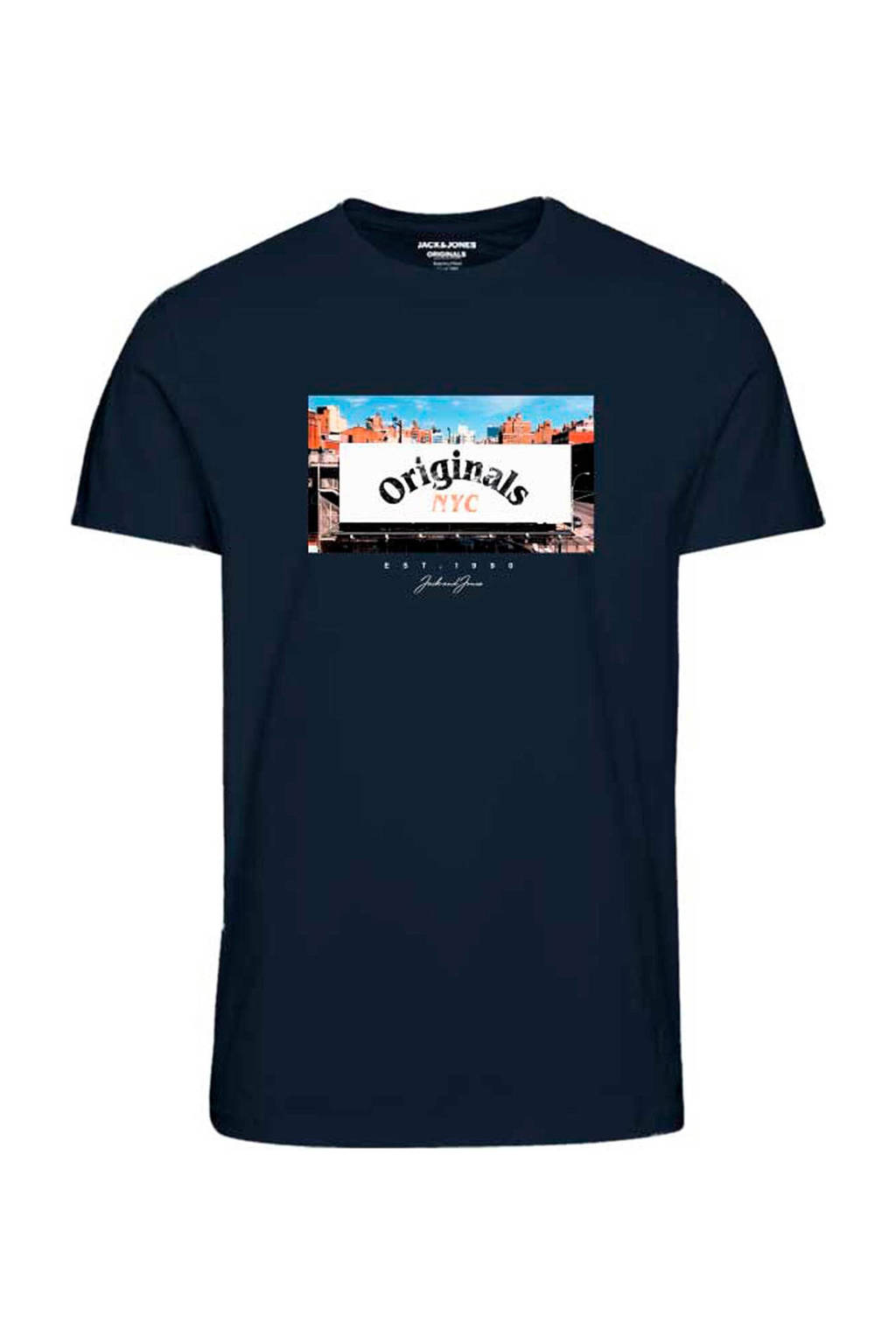 JACK & JONES ORIGINALS regular fit T-shirt JORBOOSTER met printopdruk navy blazer