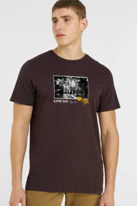 JACK & JONES ORIGINALS regular fit T-shirt JORBOOSTER met printopdruk seal brown