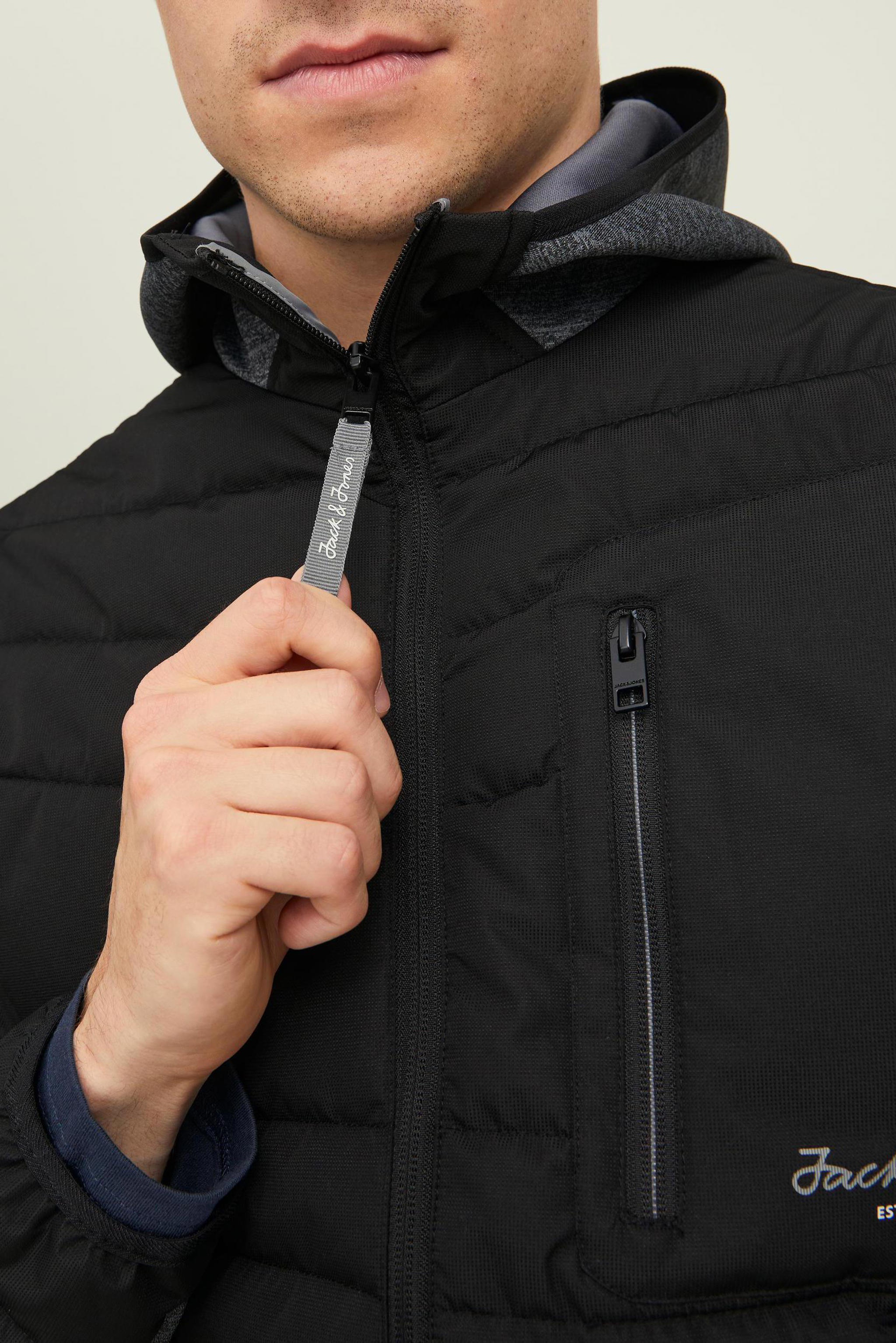 JACK & JONES CORE gewatteerde tussenjas JCOBERG zwart wehkamp