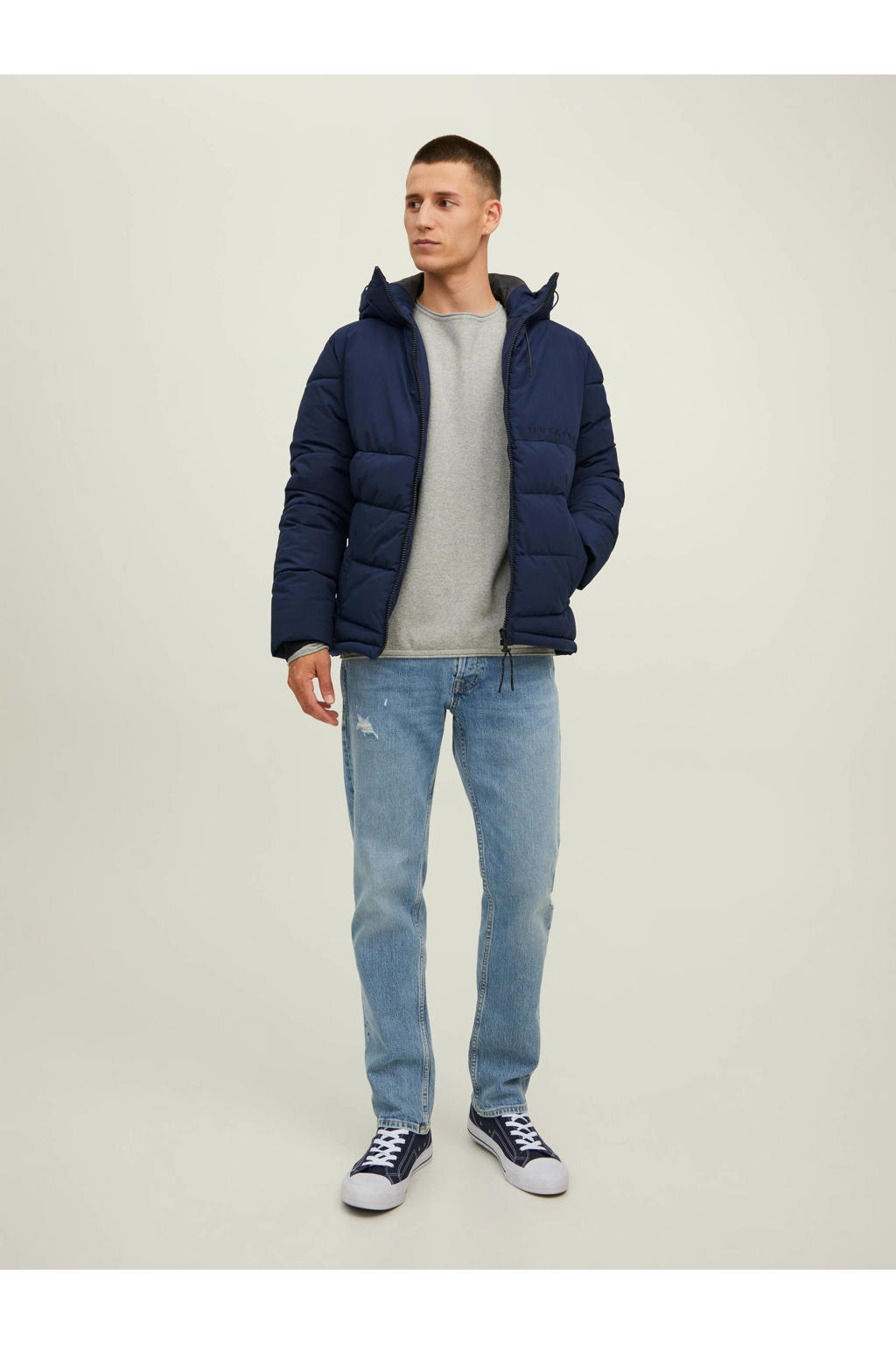 JACK & JONES ORIGINALS gewatteerde jas JORCOPENHAGEN donkerblauw
