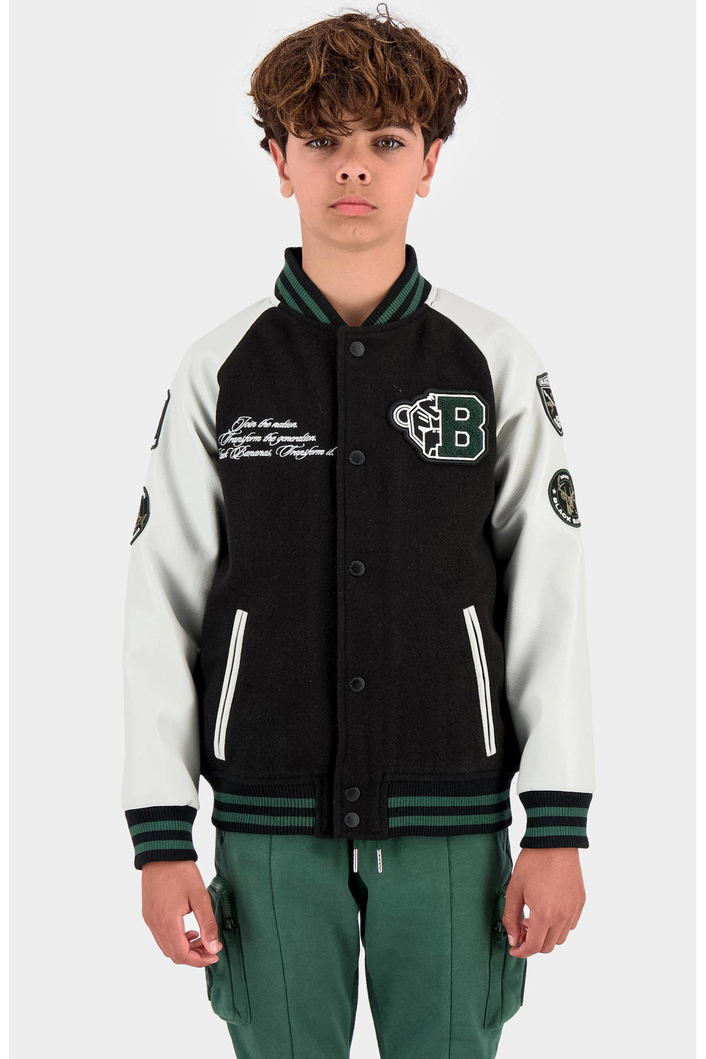 BLACK BANANAS unisex baseball jack zwart/groen/wit wehkamp