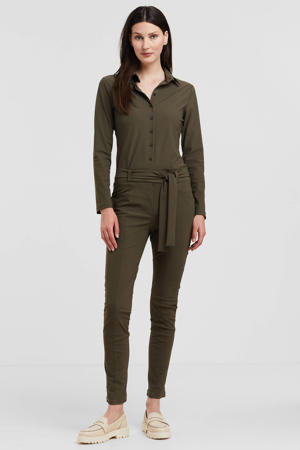 travelstof slim jumpsuit olijfgroen