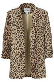 thumbnail: Bruine dames PIECES blazer van polyester met dierenprint, lange mouwen en sjaalkraag