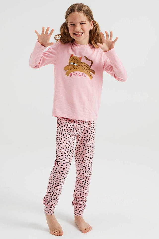 mosterd Celsius Omgaan WE Fashion pyjama met all over print roze/zwart | wehkamp