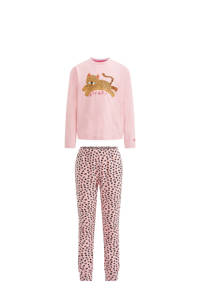 WE Fashion pyjama met all over print roze/zwart