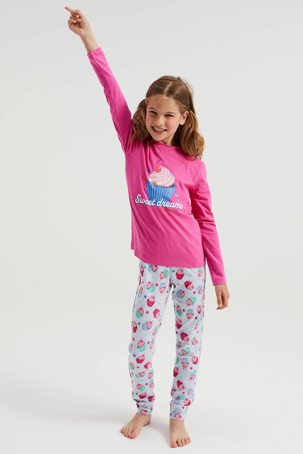 WE Fashion pyjama met all over print roze/lichtblauw